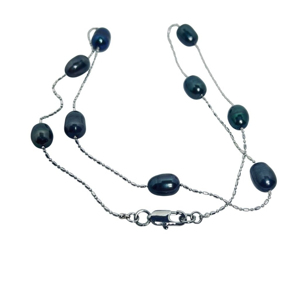 Silver Tone And Dark Gray Faux Pearls Necklace (5816) - Picture 5 of 5